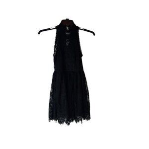 Free People Women A Line Dress Black Floral Lace Sleeveless Halter Neck Button 2